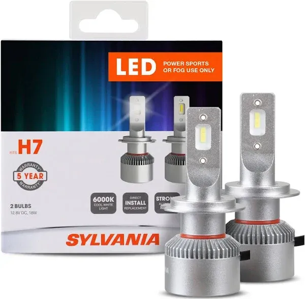 Sylvania H7 LED Power Sports Fog Headlights 2 Bulbs Cool White Sealed Box