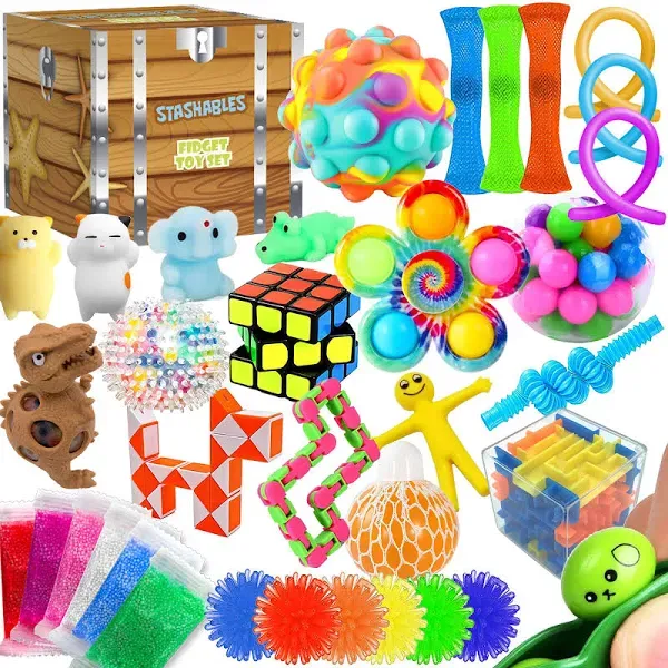 Sensory Fidget Toys Pack - 35pcs Stress Relief and Anti Anxiety Toys for Kids - Cool Fidget Packs with Stress Balls, Fidget Cube, & More for Party Favors, Prizes, Travel, & Pinata Stuffers