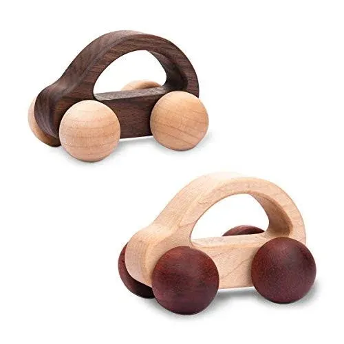 let&#39;s make Organic Baby Push Car Wooden Toys 2pc Wood Car and Fine Movement Development and Infant Grasping Montessori Toys