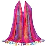 Neelamvar Colorful Flowers Jacquard Cotton Pashmina Women Wrap Shawl Tassels Scarves THM, Women's, Size: One size, Grey