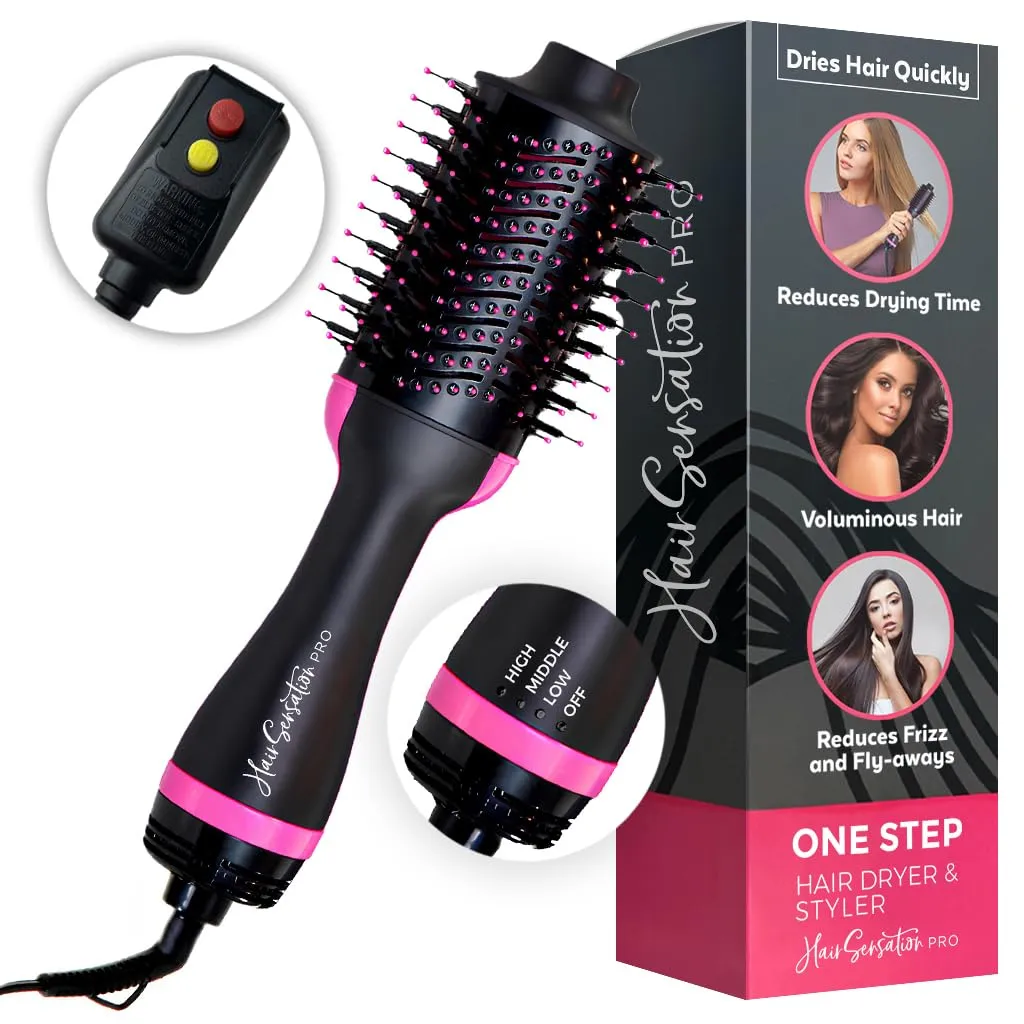 Hair Sensation Pro Hair Brush Blow Dryer Brush in One, 4 in 1 Styling Tools Pink