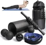 Foam Roller Set - High Density Back Roller, Muscle Roller Stick,2 Foot Fasciitis Ball, Stretching Strap, Peanut Massage Ball for Whole Body Physical Therapy & Exercise, Back Pain, Leg, Deep Tissue