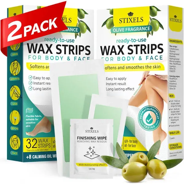 Wax Strips 64 Count for Hair Removal – Waxing Kit for Women & Men with 48 Body Wax Strips