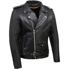 Milwaukee Leather SH1011 Black Classic Brando Motorcycle Jacket for Men Made of Cowhide Leather w/Side Lacing