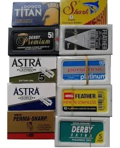 NEW 100 Shaving Safety Razor Double Edge Blades of 10 Top Brands - Feather ASTRA PERSONNA.Sampler Pack