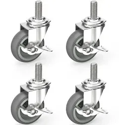 Caster Wheels 3 Inch Set of 4 Heavy Duty Threaded Stem Casters1/2&#034;-13<wbr/>X1