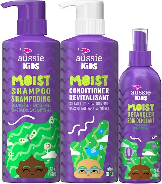 Aussie Kids Moist Shampoo, Conditioner, and Detangler Pack