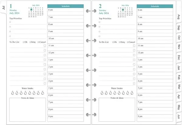 8-Disc Discbound Daily Planner Refills, 2024-2025 - A5 Format, Productive Style