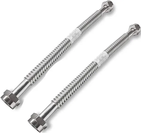 EASTMAN 2 Pack Heavy Duty Durable Stainless Steel Corrugated Water Flex Connector with Extra