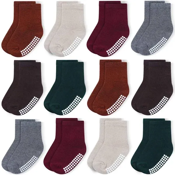 12 Pairs Baby Socks Cotton Crew Toddler Socks Grips Non Slip Bottom Kids Sock...