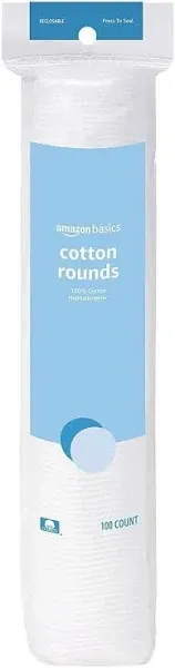 100% Cotton Rounds for Make-Up Removal, 100 count Cotton Swabs/Cotton Face Wipes