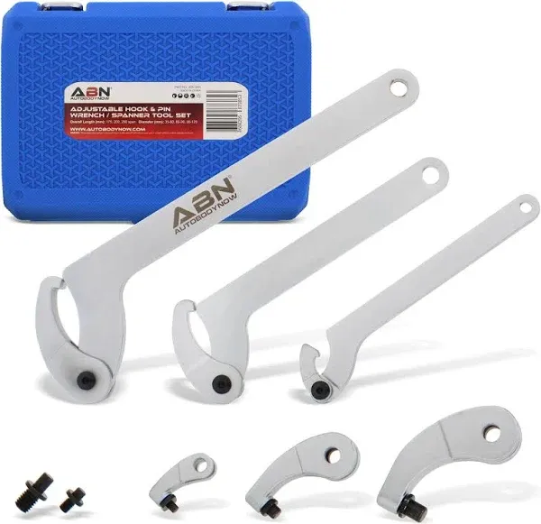 ABN Adjustable Hook & Pin Wrench Spanner Tool Kit 8pc Set – Bicycle, Bike, Motorcycle Suspension Collar, Nut Adjustment