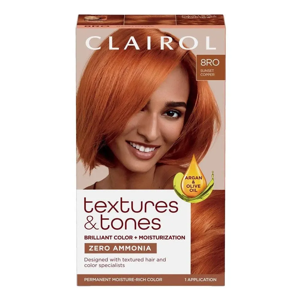 Textures & Tones Permanent Hair Color Kit, 8RO Sunset Copper