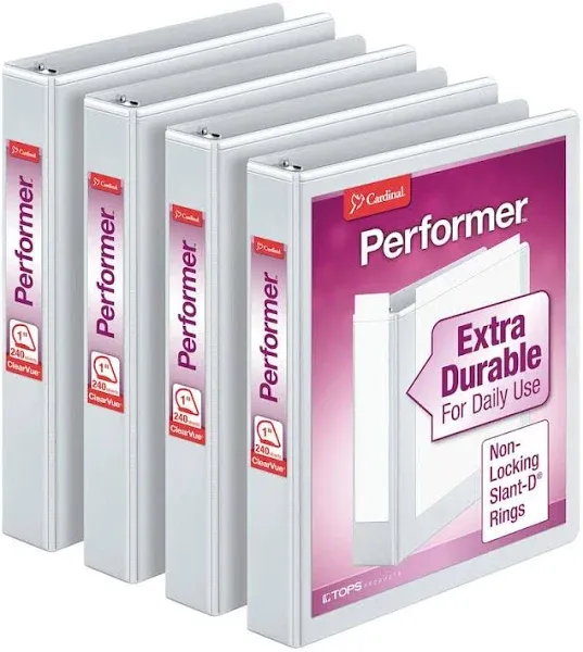 Cardinal Economy 1 Inch 3 Ring Binders with ClearVue Covers, Black and White, 4 Pack