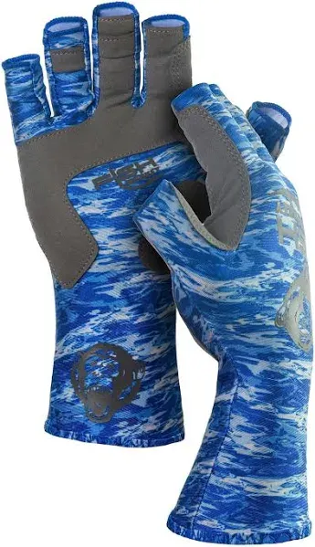 Fish Monkey Half Finger Guide Glove - Blue Water Camo - L