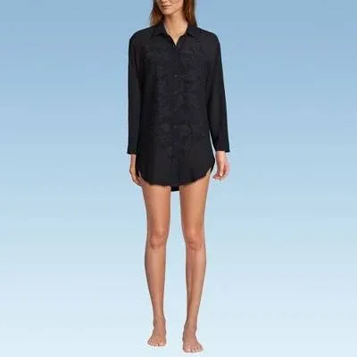 Lands' End Women's Button Down Swim Cover-Up Shirt Dress