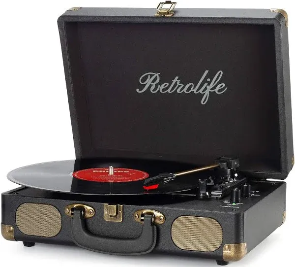 Vinyl Record Player 3-Speed Bluetooth Suitcase Portable Belt-Driven Record Playe