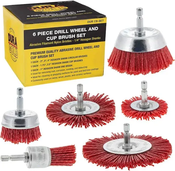 Dura-Gold 6 Piece Abrasive Filament Nylon Bristle Drill Wheel and Cup Brush Set