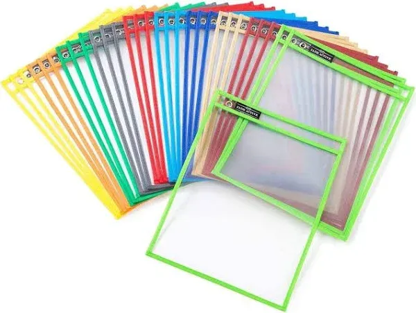 Pack of 30 Dry Erase Pockets with Ring, Size 10X13 Inches, Dry Erase Pocket