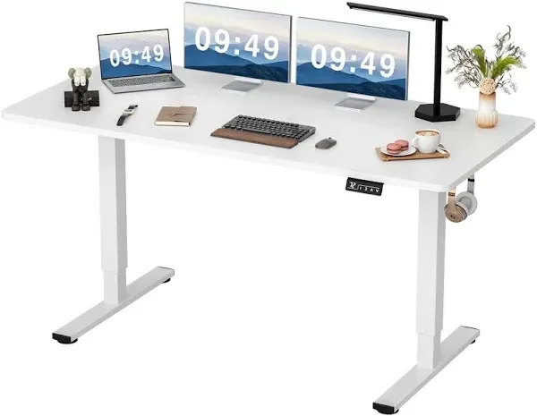 Furmax Electric Height Adjustable Standing Desk Large 63 x 24 Inches Sit Stand Up Desk Home Office Computer Desk Memory Preset with T-Shaped Metal