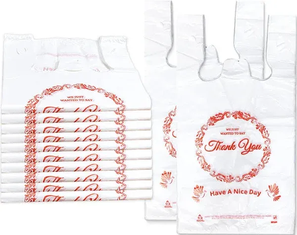 1000PACK Thank You Bags, T Shirt Bags, White Plastic Bags 