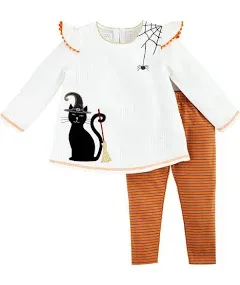 Mud Pie Girl's Black Cat Tunic and Legging Set