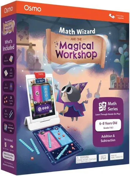 Osmo - Math Wizard and the Magical Workshop for iPad & Fire Tablet - Ages 6-8/Grades 1-2 -Addition & Subtraction-Curriculum-Inspired-STEM Toy Gifts for Kids,Boy & Girl-Ages 6 7 8 (Osmo Base Required)