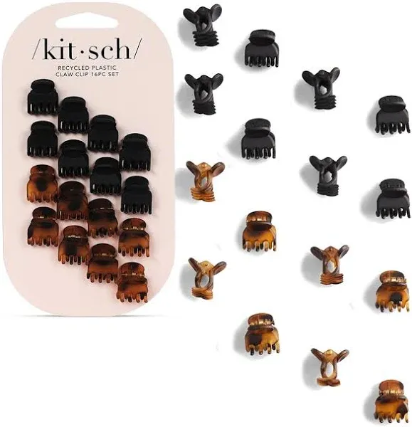 Kitsch Small Hair Clips for Women, Recycled Plastic Small Claw Clips & Mini Claw Clips for Hair, Mini Hair Clips for Thin Hair, Tiny Jaw Clip for Hair, 16 pcs (Tortoise & Black)