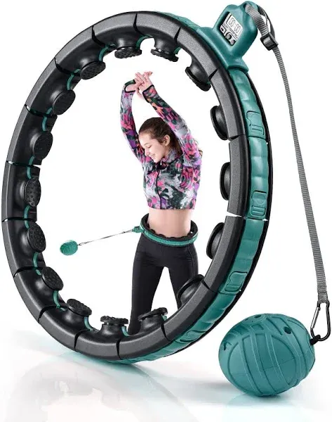 Teal Elite Smart Weighted Hula Hoop for Adults Weight Loss– Fully Adjustable with Detachable Knots – 2 in 1 Abdomen Fitness Massage Infinity Hoops