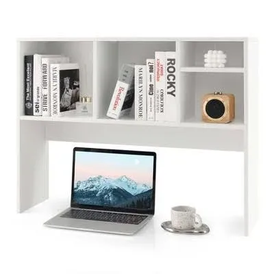 29 in. Tall White Wood Computer Desktop Bookcase Countertop Storage Bookshelf Organizer with 4 Cubbies