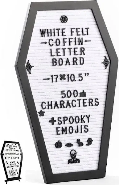 Coffin Letter Board Spooky Emojis +500 Characters, and Wooden Stand