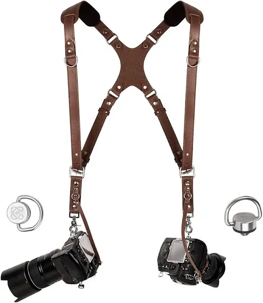 C Coiro Camera Harness for 2 Cameras – Dual Shoulder Leather Camera Strap – Double Camera Harness for DSLR/SLR