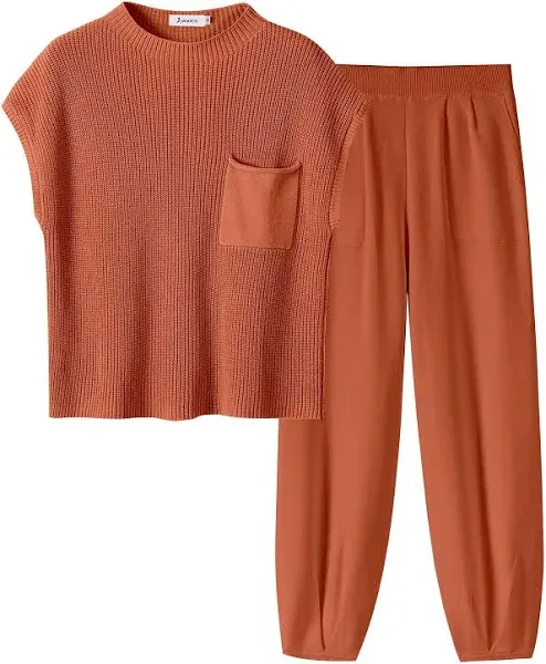 ANRABESS Women's Knit Sweater Pullover Crop Top Pants Lounge Matching Tracksuit