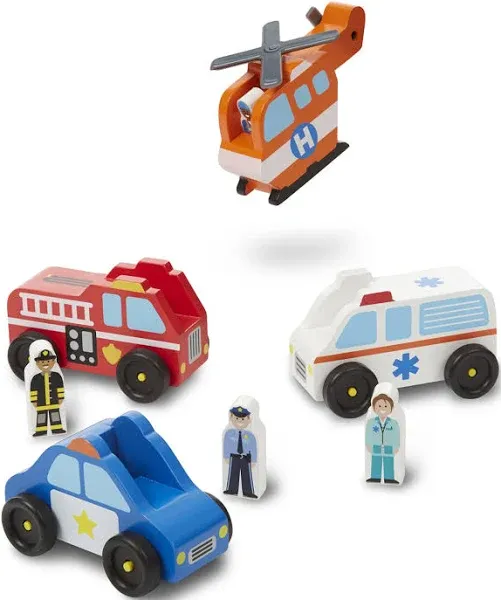 Melissa & Doug Emergency Vehicle Wooden Play Set With 4 Vehicles, 4 Play Figures