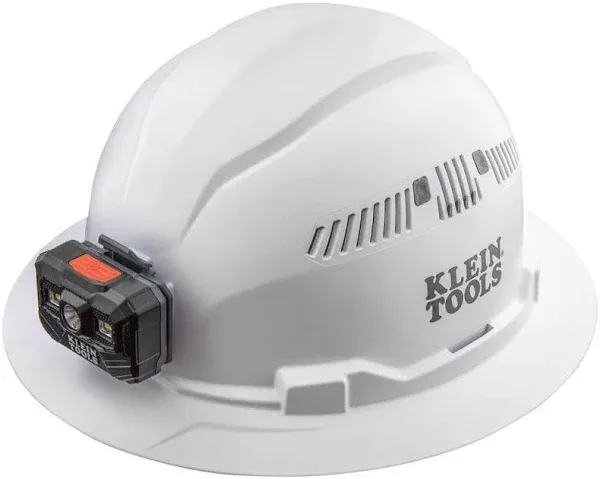 Hard Hat, Vented, Full Brim with Rechargeable Headlamp