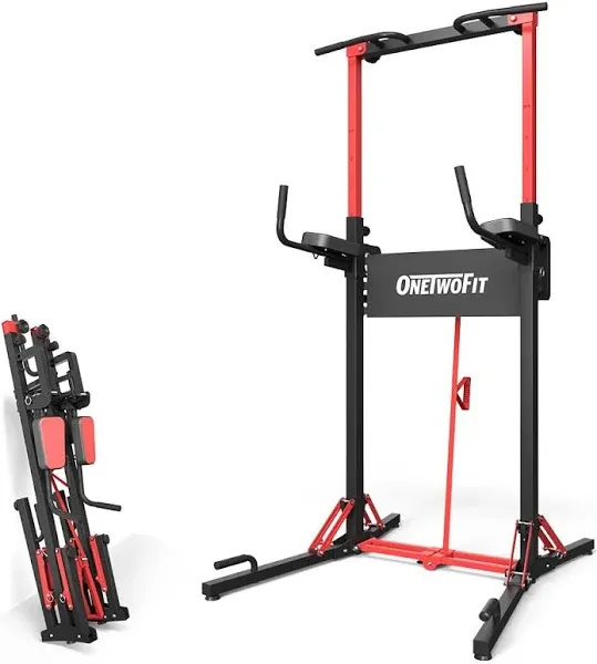 ONETWOFIT Power Tower Pull Up Bar Station, Multi-Function Adjustable Height F...