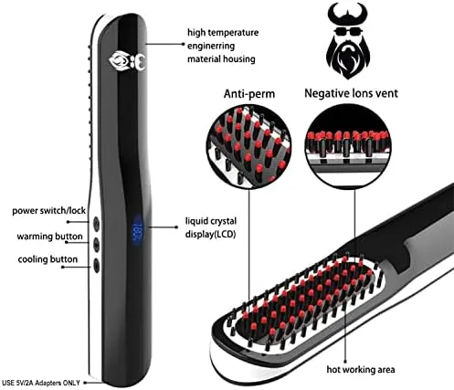 Beard Straightener, Beard Straightening Comb with Cordless/Mini Sized/Auto Shut Off for Traveling, Home, Dating, Great Gift for Dad, Father's Day Gift