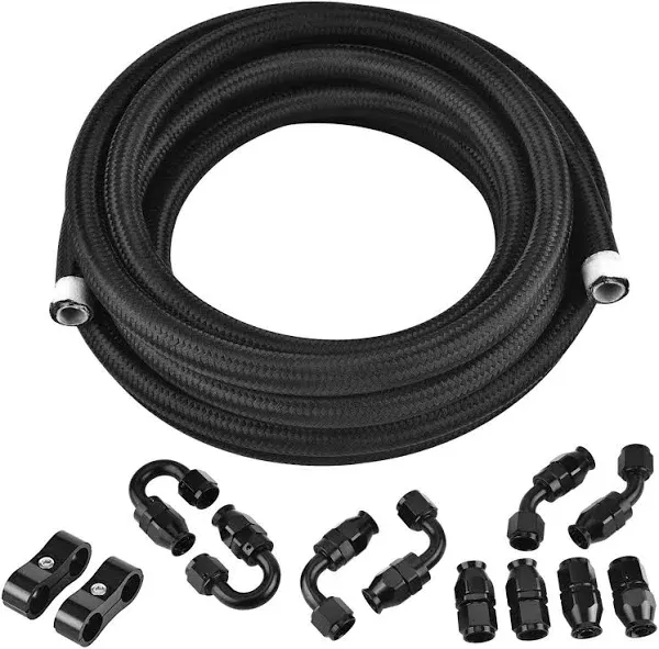  6AN PTFE Fuel Line Kit,AN6 E85 Nylon Braided Fuel Hose 16FT(5/16Inch ID)