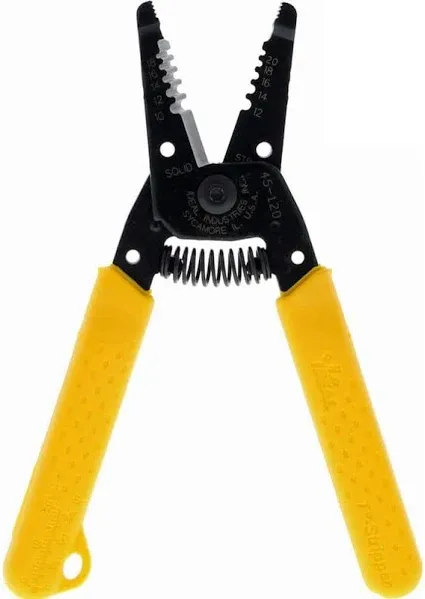 IDEAL Electrical 45-120 T-5 T-Stripper - 10-20 AWG, Yellow Wire Stripper with Looping Holes, Plier Nose, Spring Loaded Automatic Opening,Black