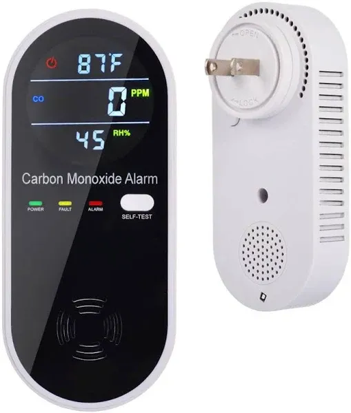 Carbon Monoxide Detectors, Carbon Monoxide Detector Plug in with Temperature Humidity Sensor Built-in, CO Level Monitor Alarm with Clear LCD Display Sound & Light Warning for Home/Hotel/RV