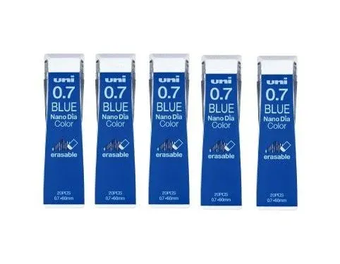 Uni NanoDia Color Mechanical Pencil Leads 0.7mm Blue, 5 Pack/total 100 Leads Value Set