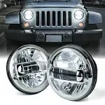 Pair 7&#039;&#039; Round LED Headlights Start-up Halo DRL For 97-18 Jeep Wrangler JK TJ CJ