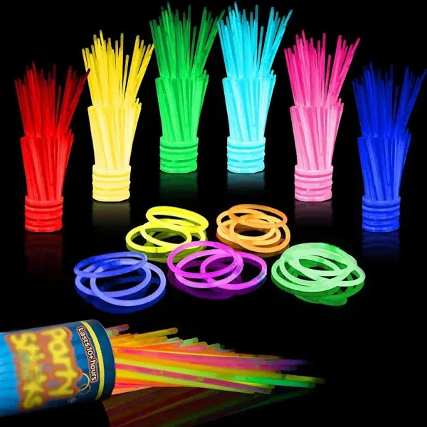 100 Glow Sticks Bulk Party Supplies - Halloween Glow in The Dark Fun Party Pack with 8" Glowsticks and Connectors for Bracelets and Necklaces