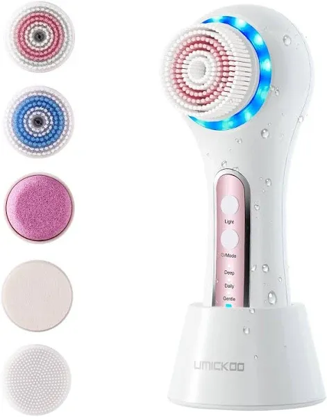 UMICKOO Face Scrubber Exfoliator,Facial Cleansing Brush Rechargeable IPX7 Waterproof with 5 Brush Heads,Face Spin Brush for Exfoliating