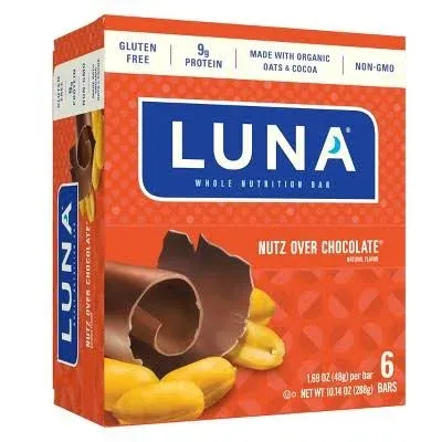 Luna Now Nutrition Bar, Nutz Over Chocolate - 6 pack, 1.69 oz bars