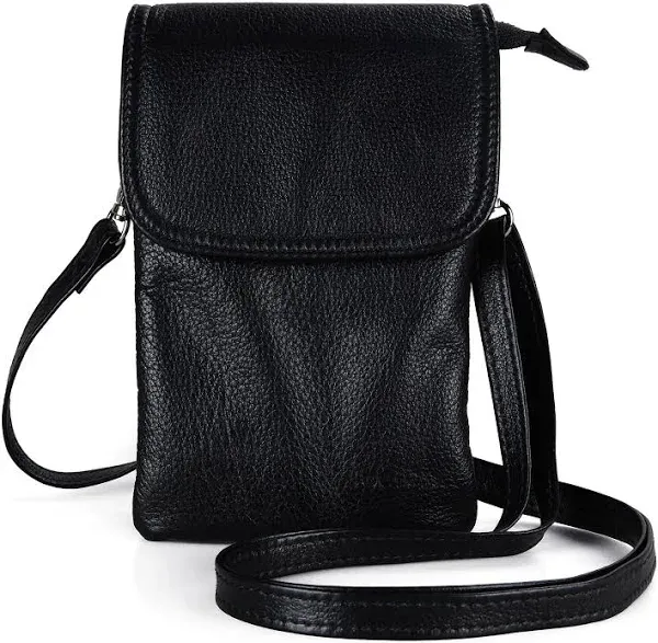 befen Genuine Leather Small Cell Phone Crossbody Bag Purses for Women Black