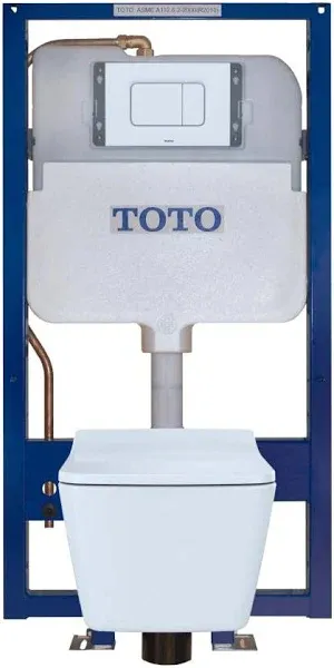 Toto SP Wall Hung Square Toilet with CEFIONTECT 0.9 and 1.28 GPF and DuoFit In-Wall Dual-Flush Tank System in White