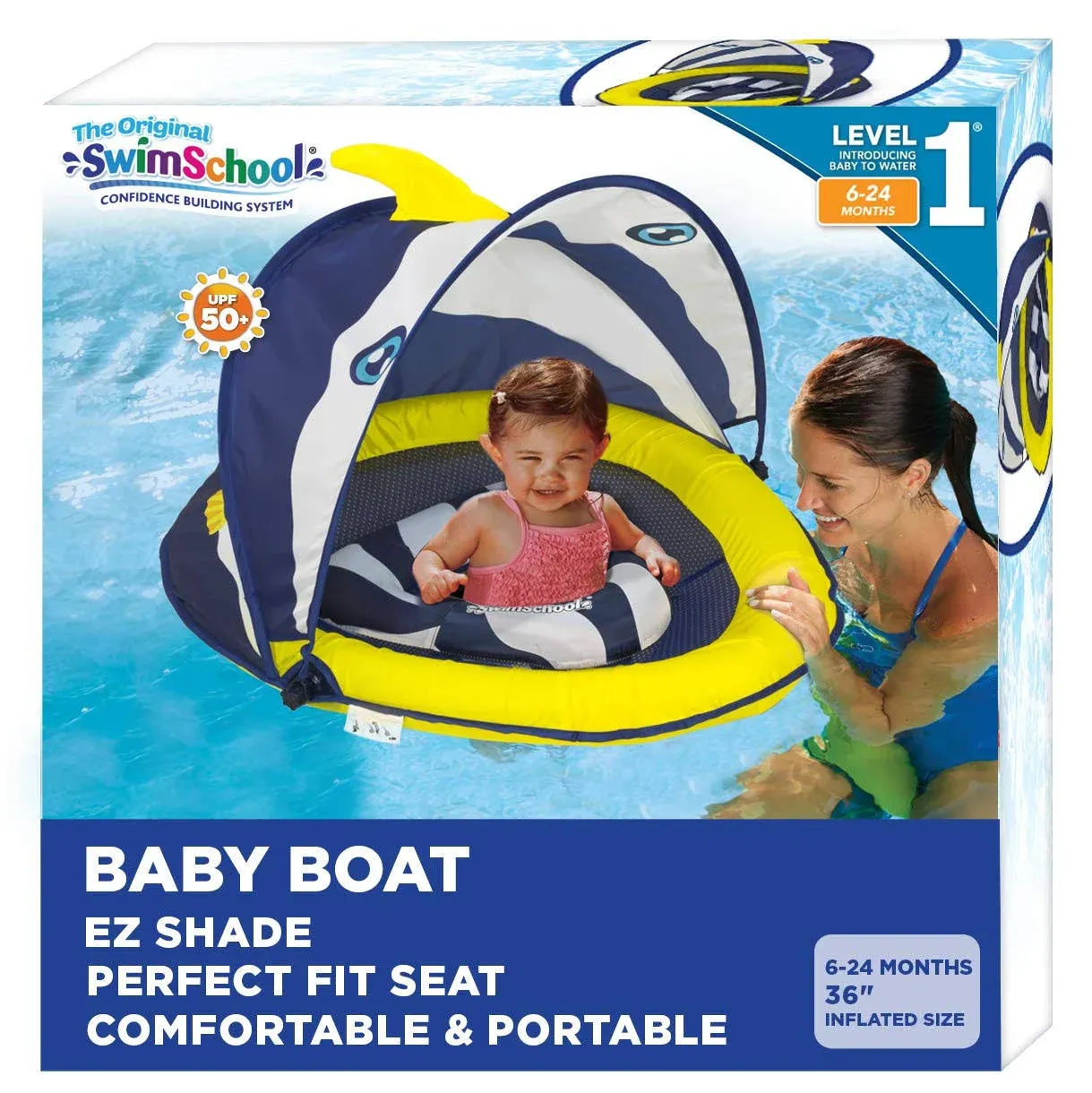 SwimSchool Infant Baby Pool Floats, Free Swimming, Super Buoyant – Ages 6-24 Months – Multiple Colors/Styles – Adjustable Canopies and Seats, Splash & Play Baby Floaties