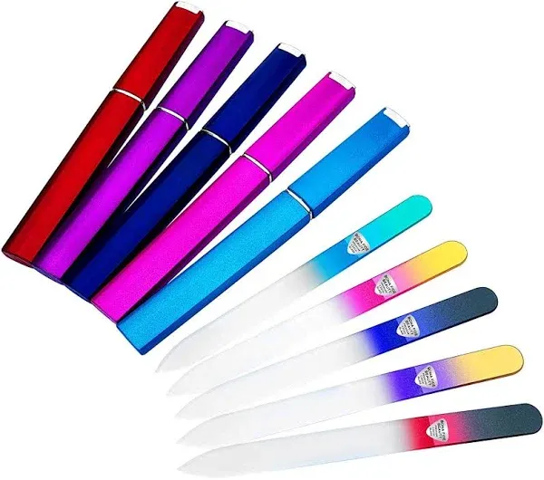 Czech Glass Files For Nails, 5Pc Crystal Nail Filer Set. Trim, Shape And Smooth 