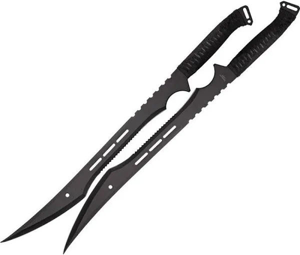 MASTER USA – Twin Ninja Fantasy Sword – Black Oxidized Stainless Steel Blades, Black Cord Wrapped Handles, Full Tang, Nylon Sheath that Holds Both Swords – Historical, Collectible, HK-741, 27-Inch